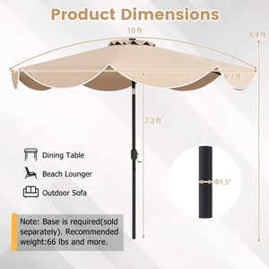 10 FT Scalloped Solar Patio Umbrella with 24 LED Lights and Tilt Adjustment-Beige