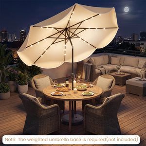 10 FT Scalloped Solar Patio Umbrella with 24 LED Lights and Tilt Adjustment-Beige