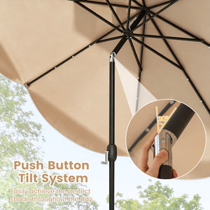 10 FT Scalloped Solar Patio Umbrella with 24 LED Lights and Tilt Adjustment-Beige