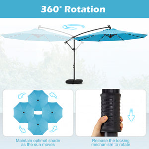 10 FT Solar LED Offset Cantilever Patio Umbrella Hanging Outdoor Market Umbrella-Turquoise