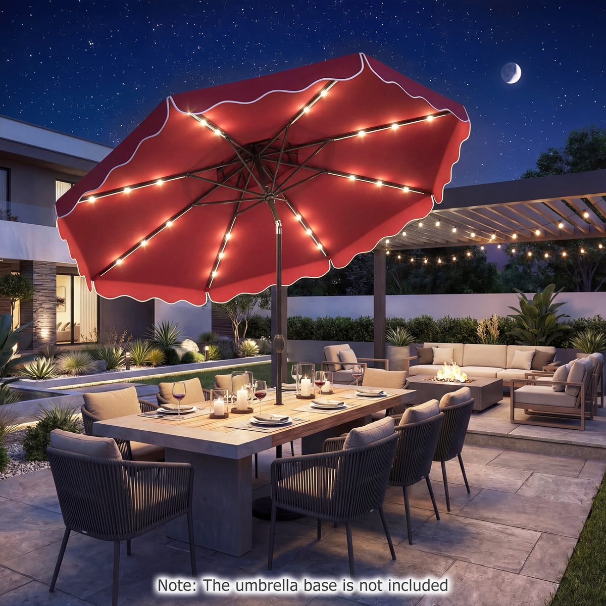10 FT Solar LED Patio Umbrella for Deck and Pool-Red
