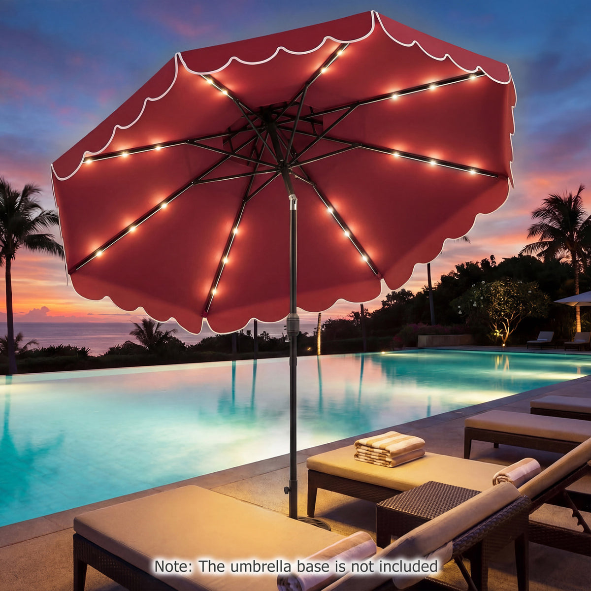10 FT Solar LED Patio Umbrella for Deck and Pool-Red