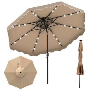 10 FT Solar LED Patio Umbrella for Deck and Pool-Brown