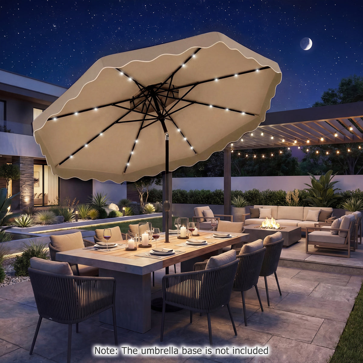 10 FT Solar LED Patio Umbrella for Deck and Pool-Brown