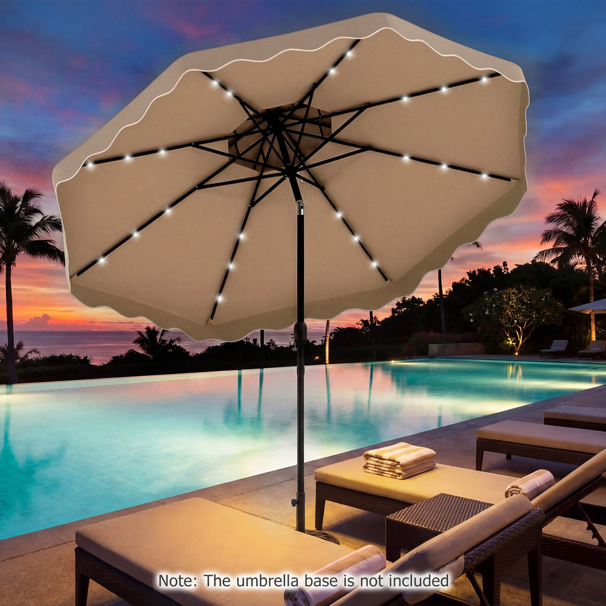 10 FT Solar LED Patio Umbrella for Deck and Pool-Brown