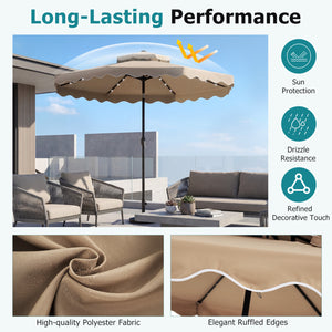 10 FT Solar LED Patio Umbrella for Deck and Pool-Brown