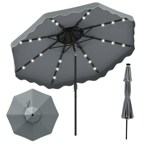 10 FT Solar LED Patio Umbrella for Deck and Pool-Gray