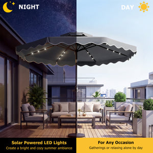 10 FT Solar LED Patio Umbrella for Deck and Pool-Gray