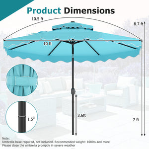 10 FT Solar LED Patio Umbrella for Deck and Pool-Turquoise