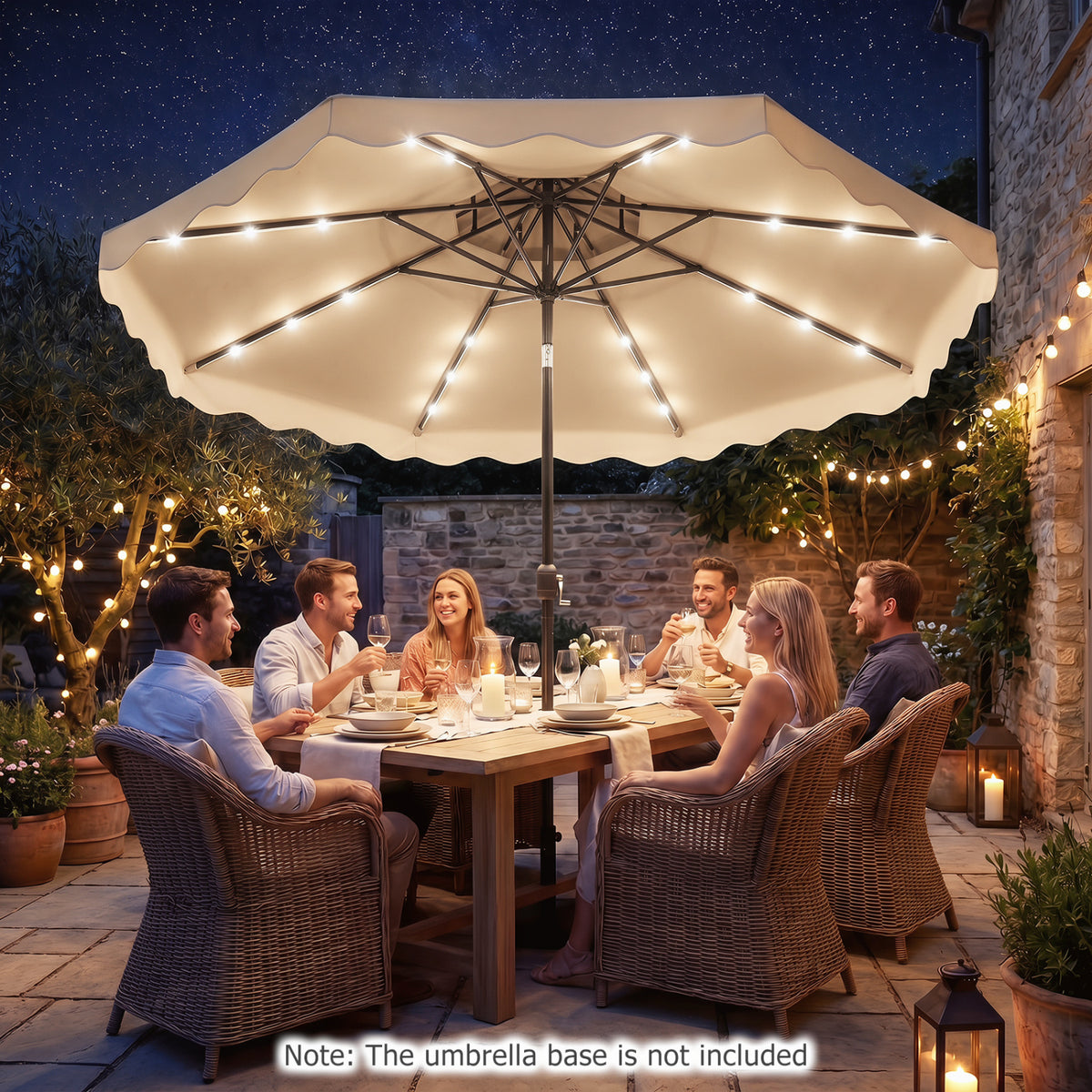 10 FT Solar LED Patio Umbrella for Deck and Pool-Beige