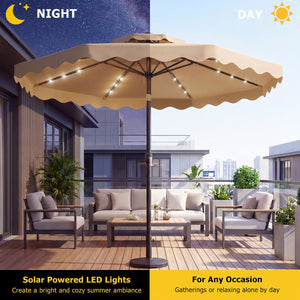10 FT Solar LED Patio Umbrella for Deck and Pool-Beige