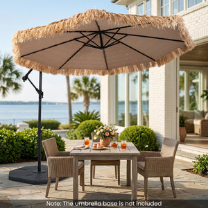 10 FT Solar Thatched Cantilever Umbrella with 12 Modes and Crank Lift-Brown