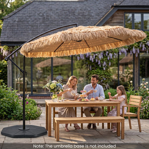 10 FT Solar Thatched Cantilever Umbrella with 96 Multi-color Flowing Lights and 12 Modes-Brown