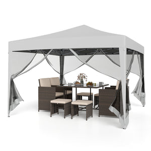 10 FT x 10 FT Pop-Up Canopy Tent Easy Setup Instant Folding Shelter with Mesh Netting-Beige