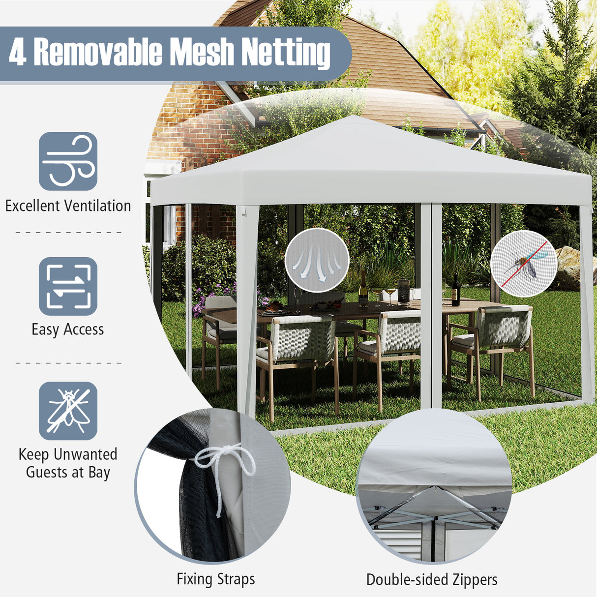 10 FT x 10 FT Pop-Up Canopy Tent Easy Setup Instant Folding Shelter with Mesh Netting-Beige