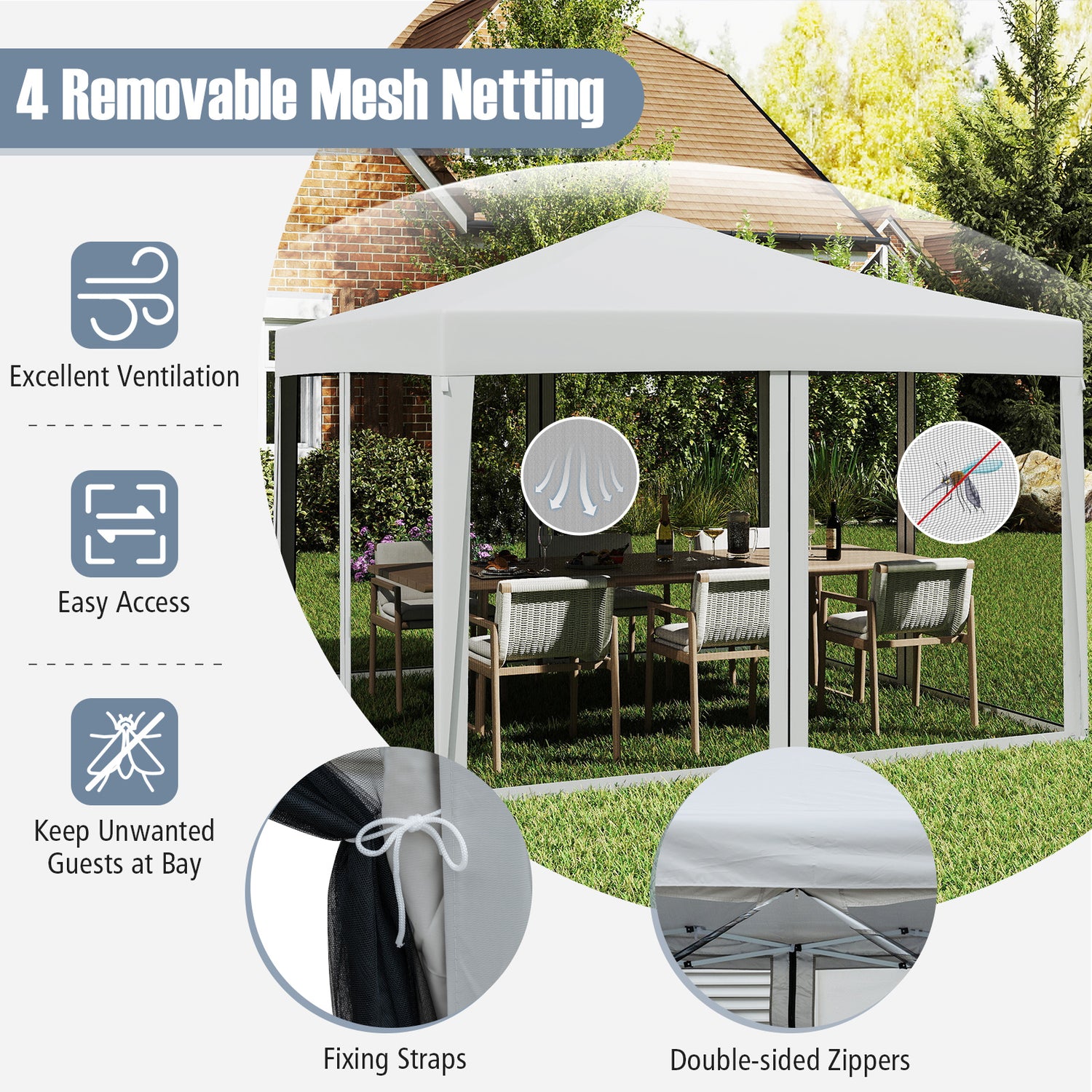 10 FT x 10 FT Pop-Up Canopy Tent Easy Setup Instant Folding Shelter with Mesh Netting-Beige