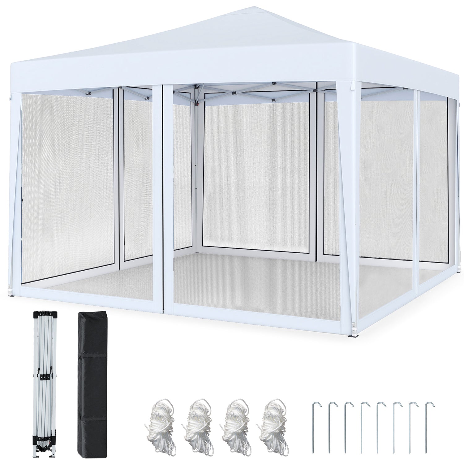 10 FT x 10 FT Pop-Up Canopy Tent Easy Setup Instant Folding Shelter with Mesh Netting-White