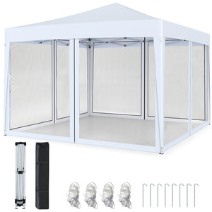 10 FT x 10 FT Pop-Up Canopy Tent Easy Setup Instant Folding Shelter with Mesh Netting-White
