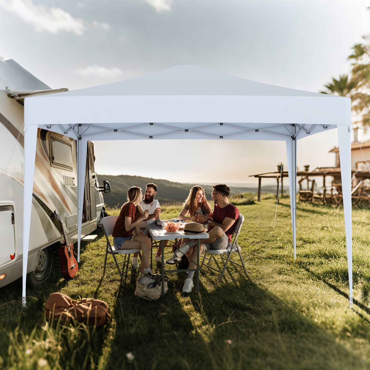 10 FT x 10 FT Pop-Up Canopy Tent Easy Setup Instant Folding Shelter with Mesh Netting-White