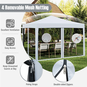 10 FT x 10 FT Pop-Up Canopy Tent Easy Setup Instant Folding Shelter with Mesh Netting-White