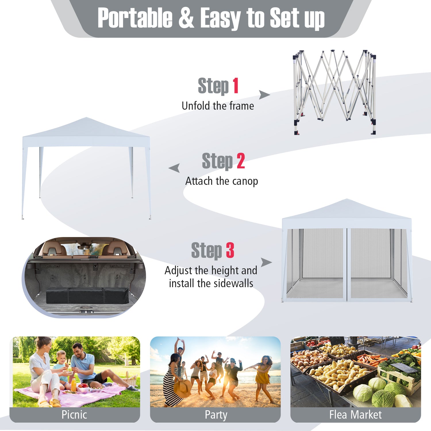 10 FT x 10 FT Pop-Up Canopy Tent Easy Setup Instant Folding Shelter with Mesh Netting-White