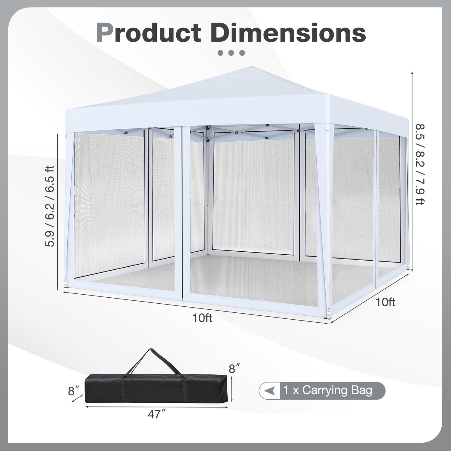 10 FT x 10 FT Pop-Up Canopy Tent Easy Setup Instant Folding Shelter with Mesh Netting-White