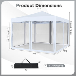 10 FT x 10 FT Pop-Up Canopy Tent Easy Setup Instant Folding Shelter with Mesh Netting-White