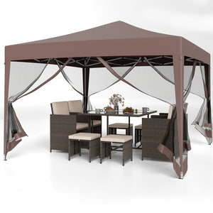 10 FT x 10 FT Pop-Up Canopy Tent Easy Setup Instant Folding Shelter with Mesh Netting-Coffee