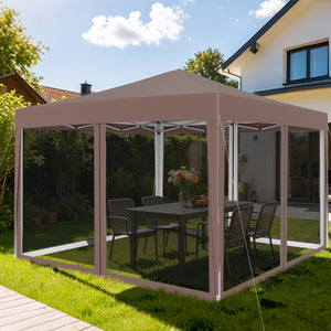 10 FT x 10 FT Pop-Up Canopy Tent Easy Setup Instant Folding Shelter with Mesh Netting-Coffee
