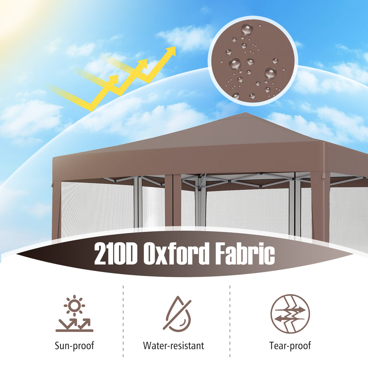 10 FT x 10 FT Pop-Up Canopy Tent Easy Setup Instant Folding Shelter with Mesh Netting-Coffee