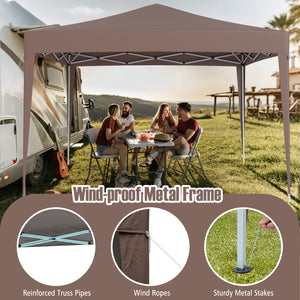 10 FT x 10 FT Pop-Up Canopy Tent Easy Setup Instant Folding Shelter with Mesh Netting-Coffee