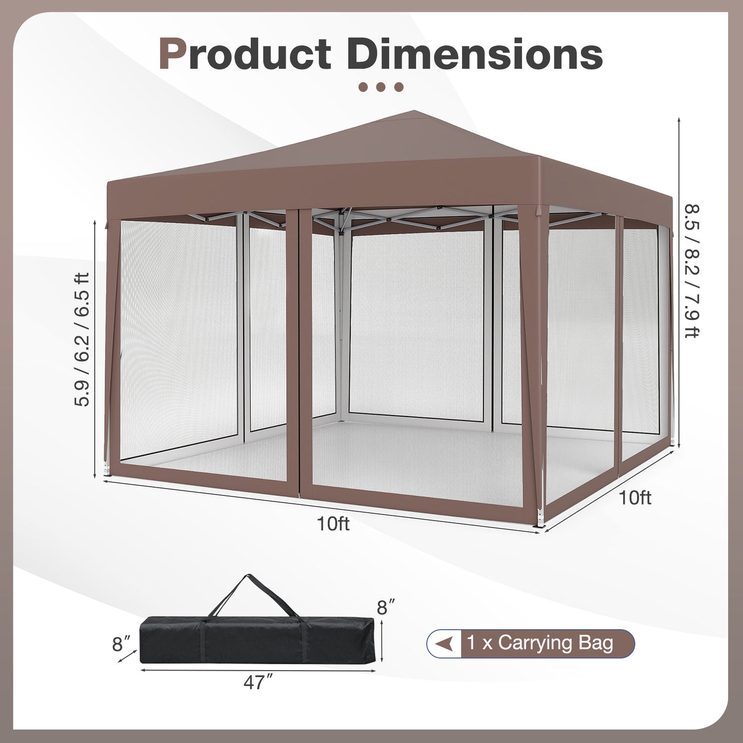 10 FT x 10 FT Pop-Up Canopy Tent Easy Setup Instant Folding Shelter with Mesh Netting-Coffee