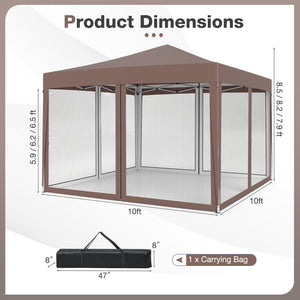 10 FT x 10 FT Pop-Up Canopy Tent Easy Setup Instant Folding Shelter with Mesh Netting-Coffee