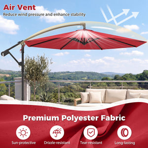 10 Feet Offset Hanging Umbrella with Base Patio Cantilever Umbrella with Tilt-Red