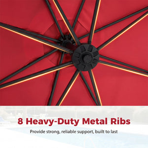 10 Feet Offset Hanging Umbrella with Base Patio Cantilever Umbrella with Tilt-Red