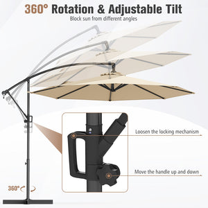 10 Feet Offset Hanging Umbrella with Base and Infinite Tilt-Beige by DirectDeals