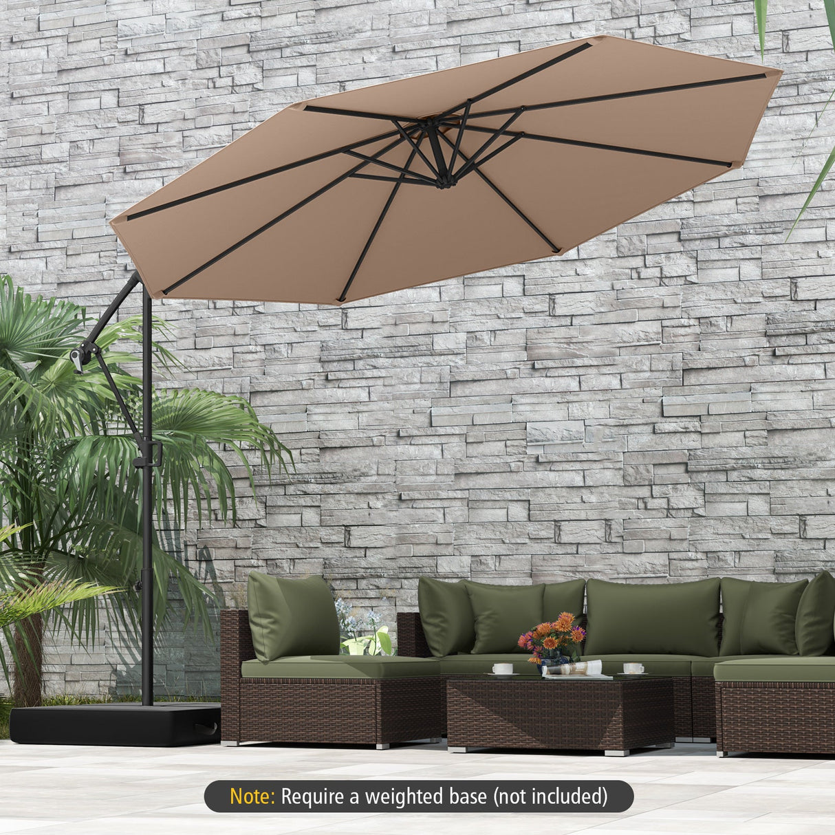 10 Feet Offset Hanging Umbrella with Base and Infinite Tilt-Coffee by DirectDeals