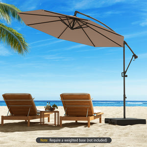 10 Feet Offset Hanging Umbrella with Base and Infinite Tilt-Coffee by DirectDeals