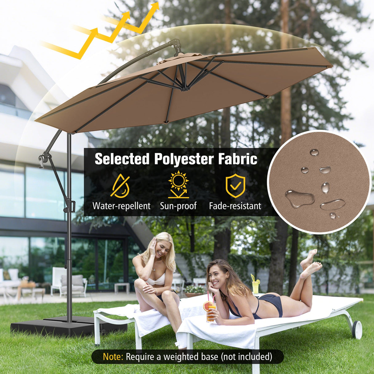 10 Feet Offset Hanging Umbrella with Base and Infinite Tilt-Coffee by DirectDeals