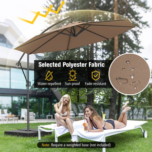 10 Feet Offset Hanging Umbrella with Base and Infinite Tilt-Coffee by DirectDeals