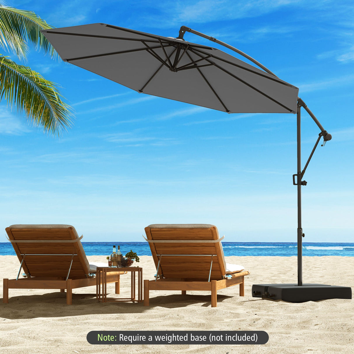 10 Feet Offset Hanging Umbrella with Base and Infinite Tilt-Gray by DirectDeals