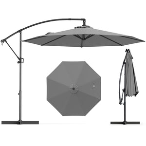 10 Feet Offset Hanging Umbrella with Base and Infinite Tilt-Gray by DirectDeals