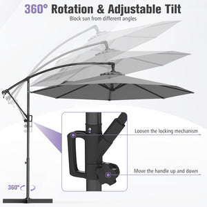 10 Feet Offset Hanging Umbrella with Base and Infinite Tilt-Gray by DirectDeals