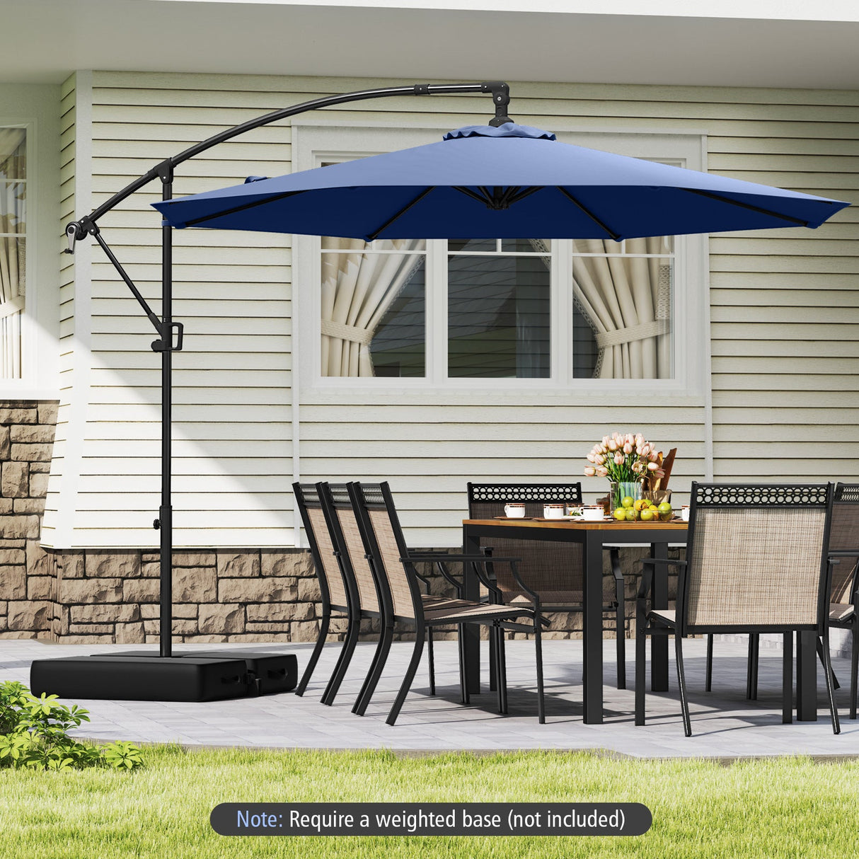 10 Feet Offset Hanging Umbrella with Base and Infinite Tilt-Navy by DirectDeals