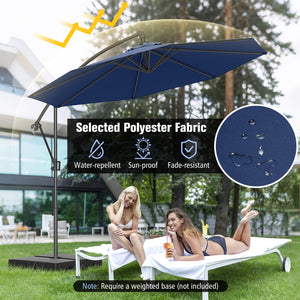 10 Feet Offset Hanging Umbrella with Base and Infinite Tilt-Navy by DirectDeals