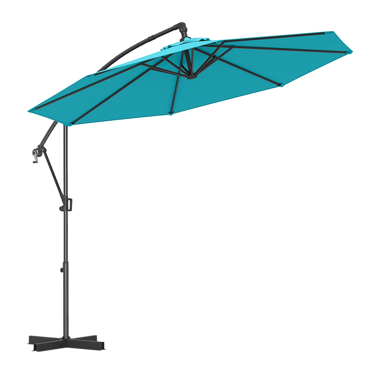 10 Feet Offset Hanging Umbrella with Base and Infinite Tilt-Turquoise by DirectDeals