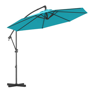 10 Feet Offset Hanging Umbrella with Base and Infinite Tilt-Turquoise by DirectDeals