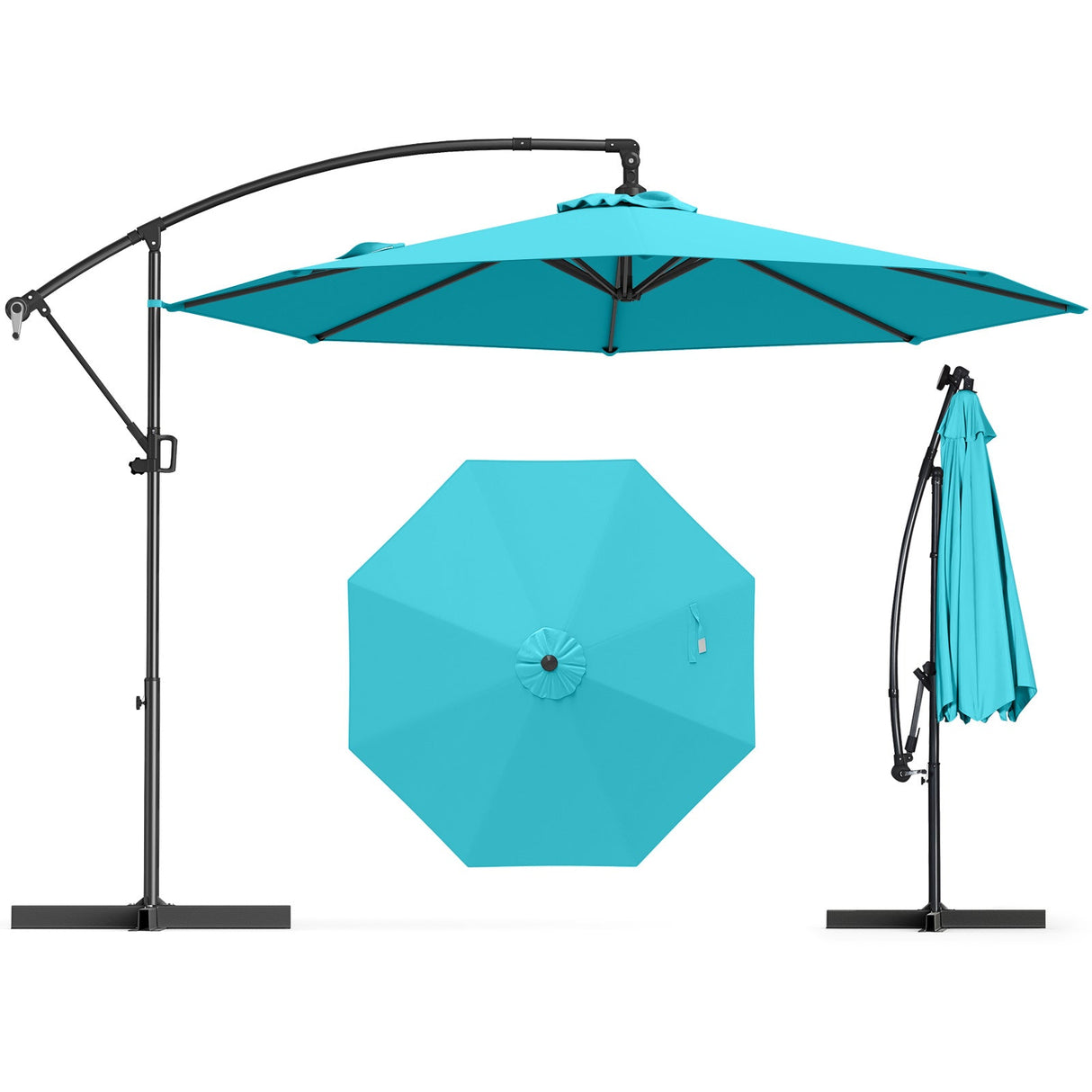 10 Feet Offset Hanging Umbrella with Base and Infinite Tilt-Turquoise by DirectDeals