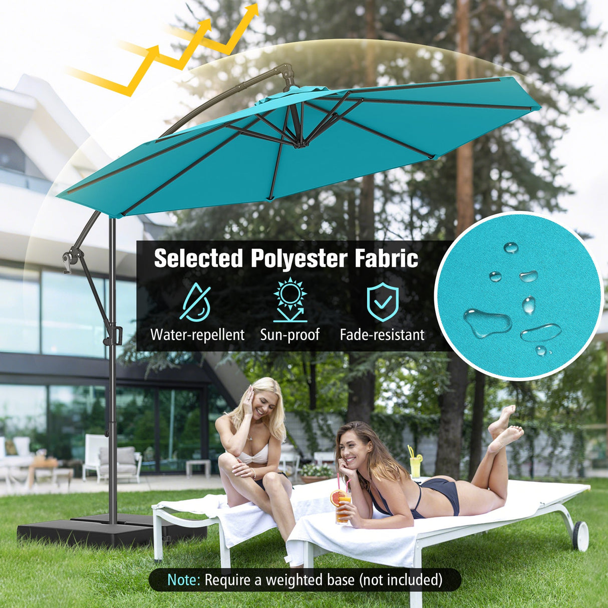 10 Feet Offset Hanging Umbrella with Base and Infinite Tilt-Turquoise by DirectDeals