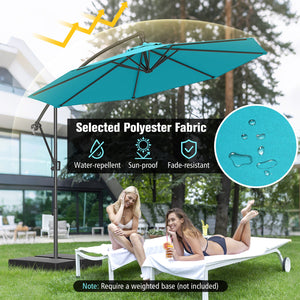 10 Feet Offset Hanging Umbrella with Base and Infinite Tilt-Turquoise by DirectDeals